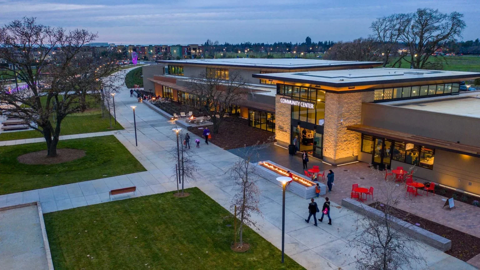an aerial photo of District 56, the new Elk Grove community center cover photo for the website redesign elk grove page
